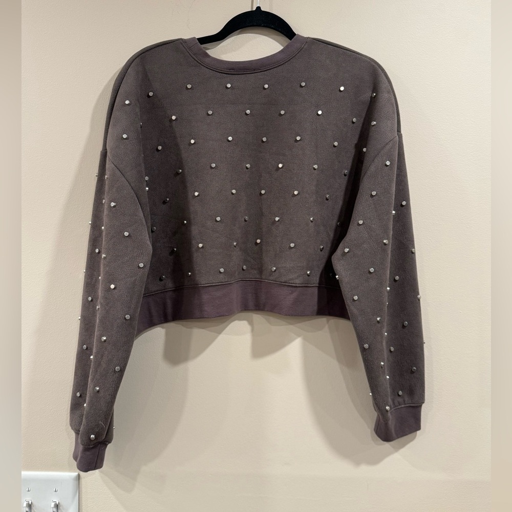 🔥Zara Women’s Stud Gray Basic Sweatshirt Size S EC🔥 - Picture 2 of 5